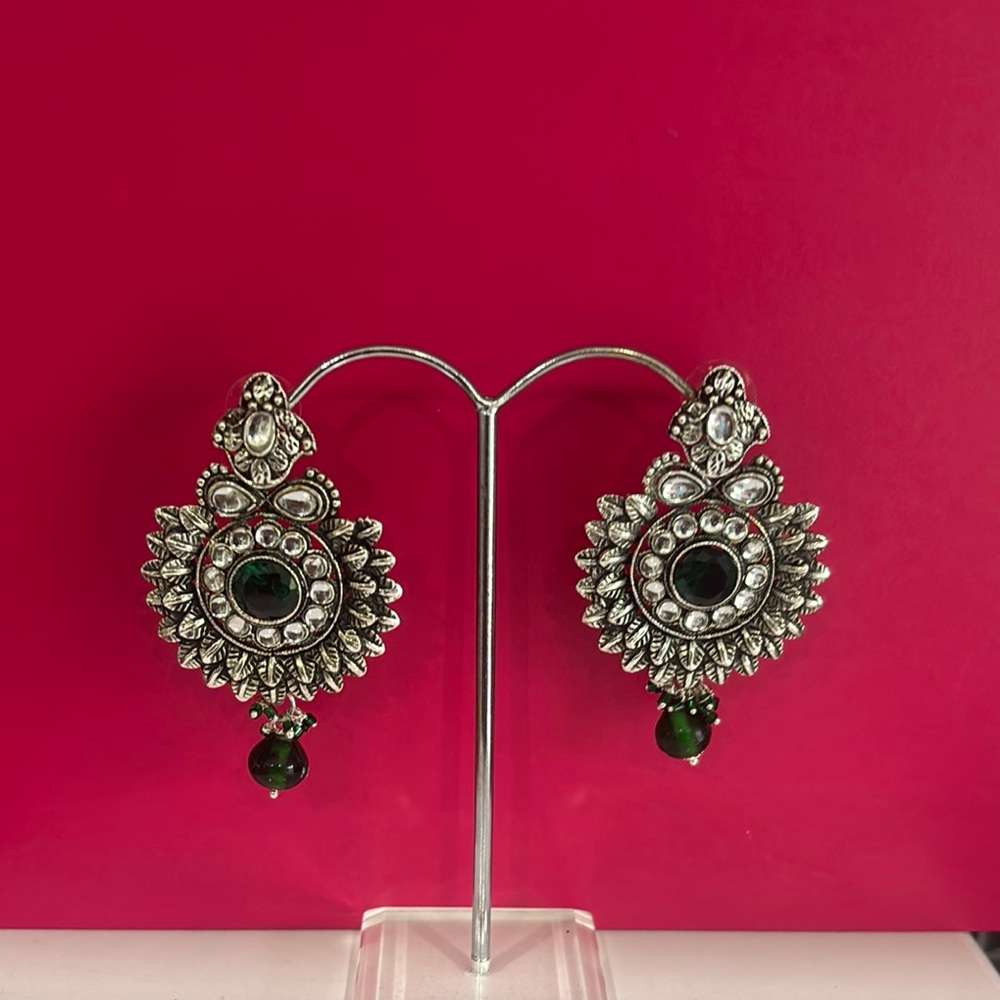 Elegant Silver and Green Earrings